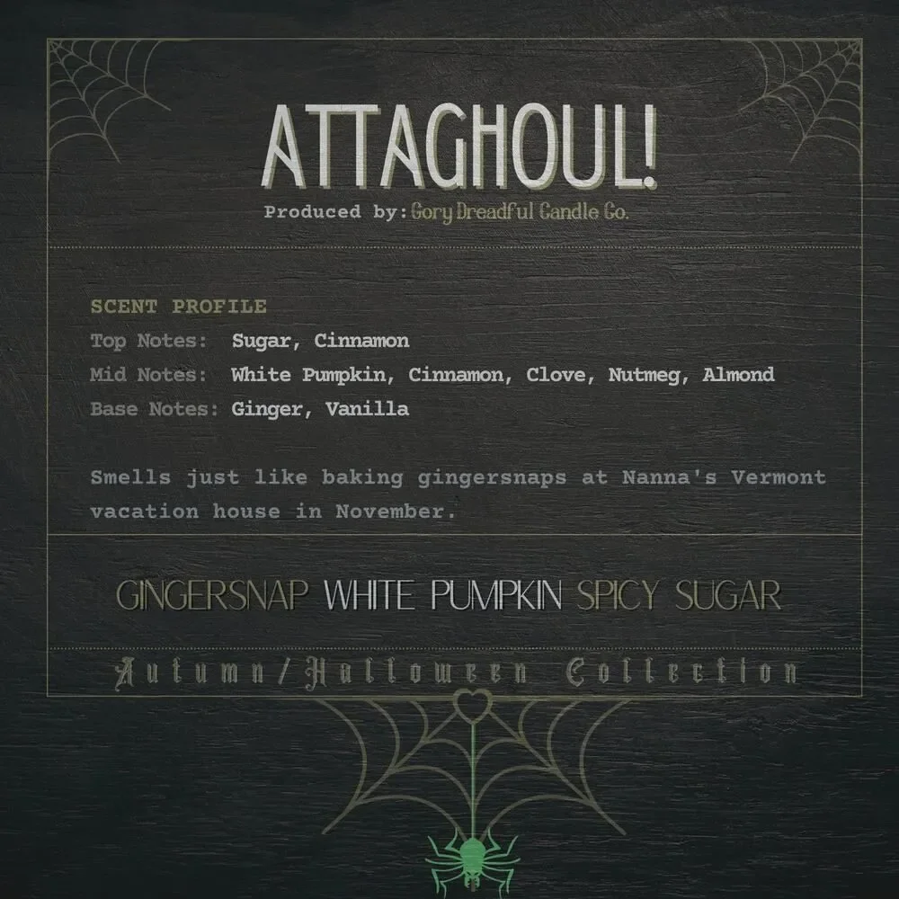 Attaghoul! Wickless Candle: Gingersnap White Pumpkin Spicy Sugar Scent